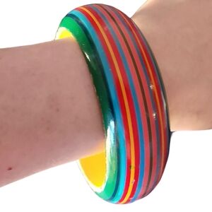 FREE with 2+ items Vintage colorful striped wooden bangle